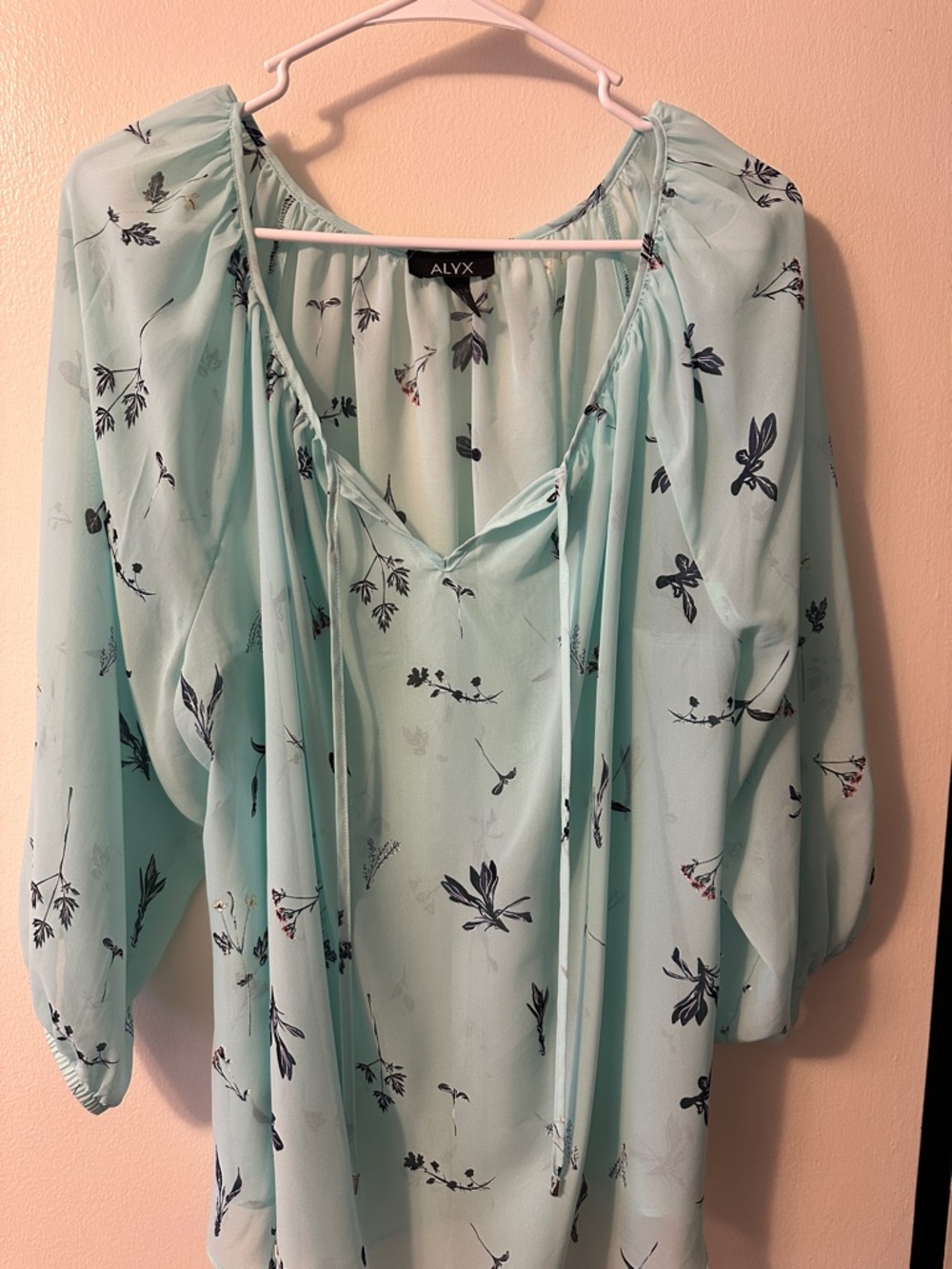 ALYX Mint Green Floral Tie-Neck Blouse